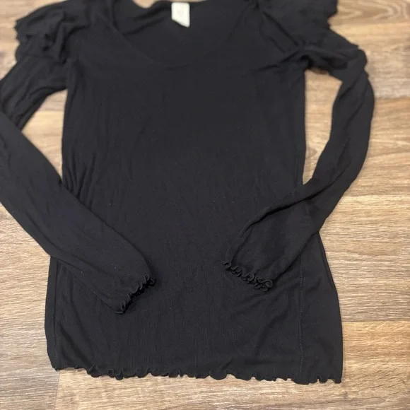 We The Free On Rewind Jersey Knit Top Black Large Tiered Ruffle Sleeve - Picture 7 of 7